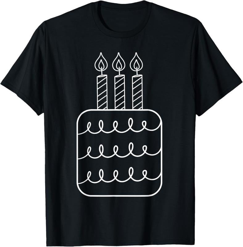 100% Cotton Third Birthday Cake with Candles T-Shirt T-Shirt