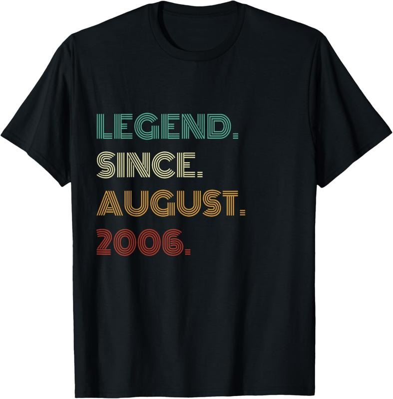 100% Cotton 19 Years Old Legend Since August 2006 19th Birthday T-Shirt