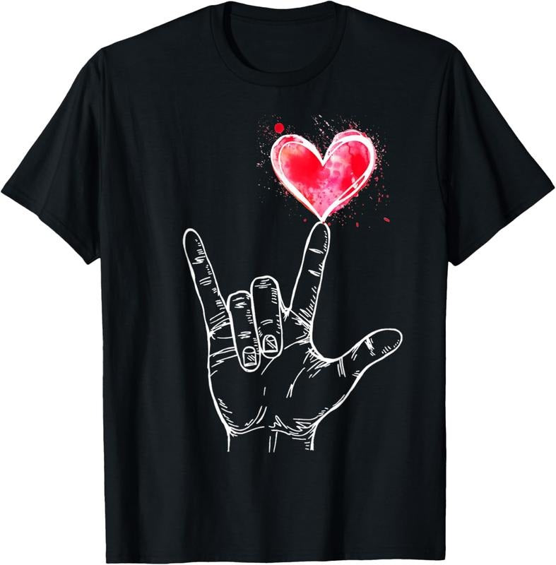 100% Cotton ASL I Love You Hand Sign Language Heart Valentine's Day T-Shirt