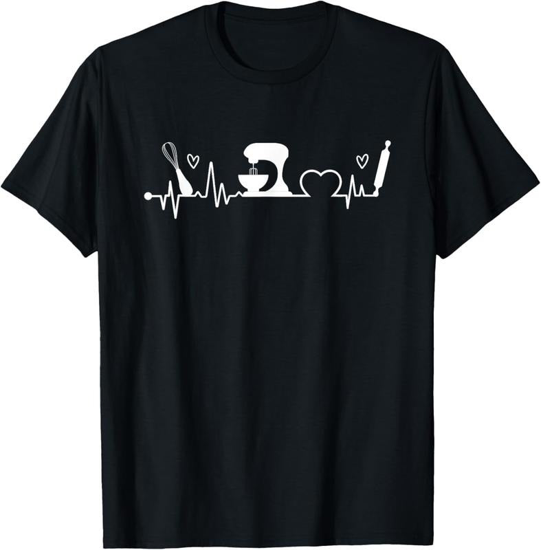 100% Cotton Baking Heartbeat Baker Bakery Owner Pastry Chef T-Shirt