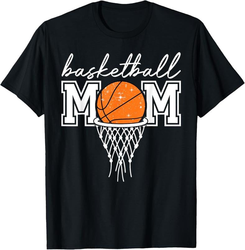 100% Cotton Basketball Mom Mother Leopard Basketball Hoop Net Game Day T-Shirt