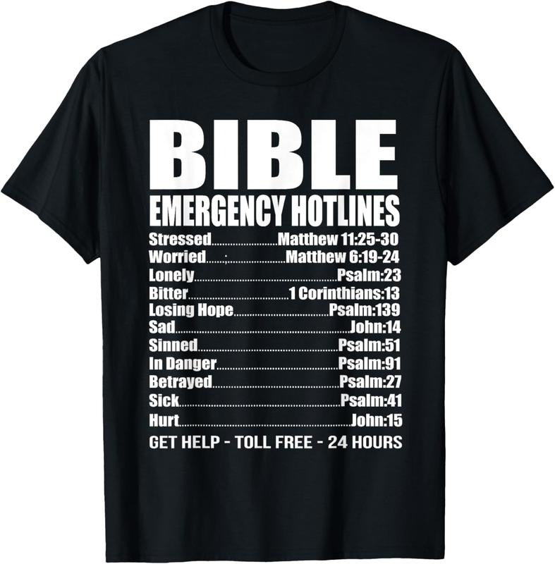 100% Cotton Bible Emergency Numbers Funny Hotline Christian Gift T-Shirt