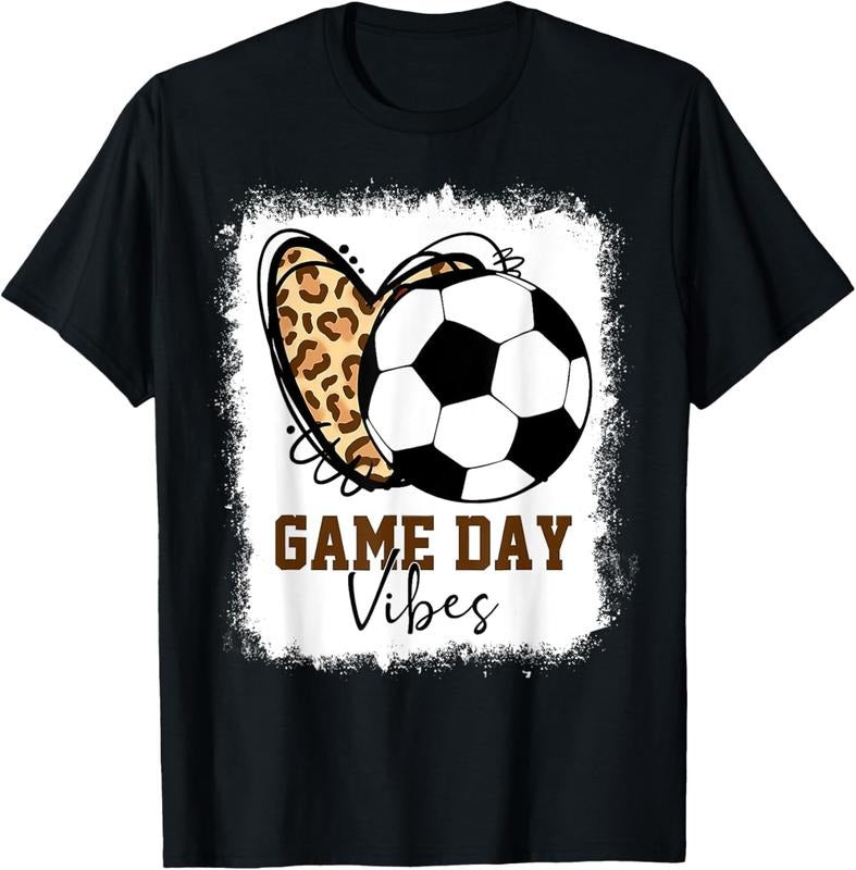 100% Cotton Bleached Soccer Game Day Vibes Soccer Mom Game Day Season T-Shirt
