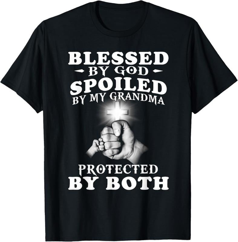 100% Cotton Blessed by God spoiled by my grandma protected by both T-Shirt