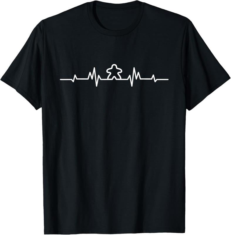 100% Cotton Board Game ECG Heartbeat Meeple Lover Player Figure Gift T-Shirt