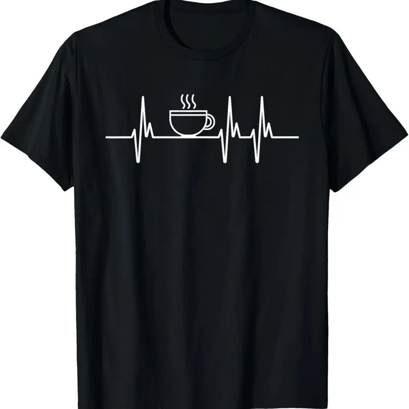 100% Cotton Coffee Heartbeat - Funny Coffee Lover Caffeine Joke T-Shirt