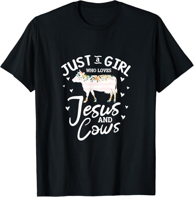 100% Cotton Cow Jesus Christian Just A Girl Who Loves Jesus and Cows T-Shirt