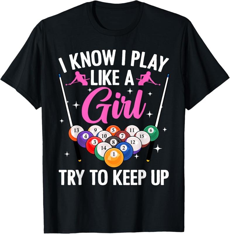 100% Cotton Funny Billiards Design For Women Girls Pool Billiard Player T-Shirt