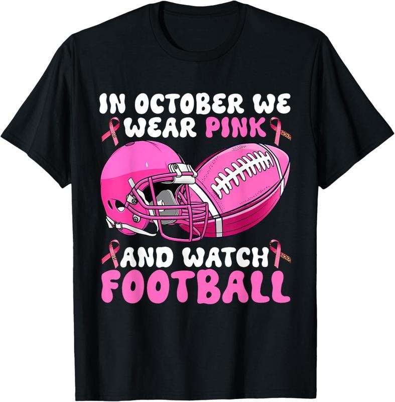 100% Cotton In October We Wear Pink Football Breast Cancer Awareness T-Shirt