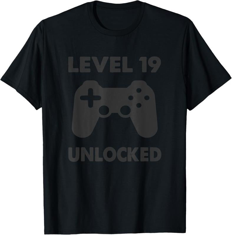 100% Cotton Mens Level 19 Unlocked - Vintage Gaming 19th Birthday Gamer Retro T-Shirt