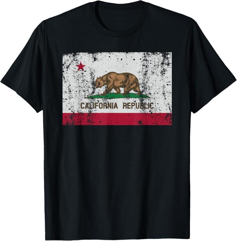 100% Cotton State of California Flag Vintage Distressed Retro Gift T-Shirt