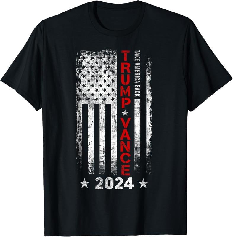 100% Cotton Trump Vance 2024 US Flag Vintage -Take America Back 2024 T-Shirt