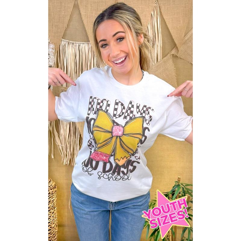 100 Days Checkerboard Pencil Teacher Graphic T-Shirt
