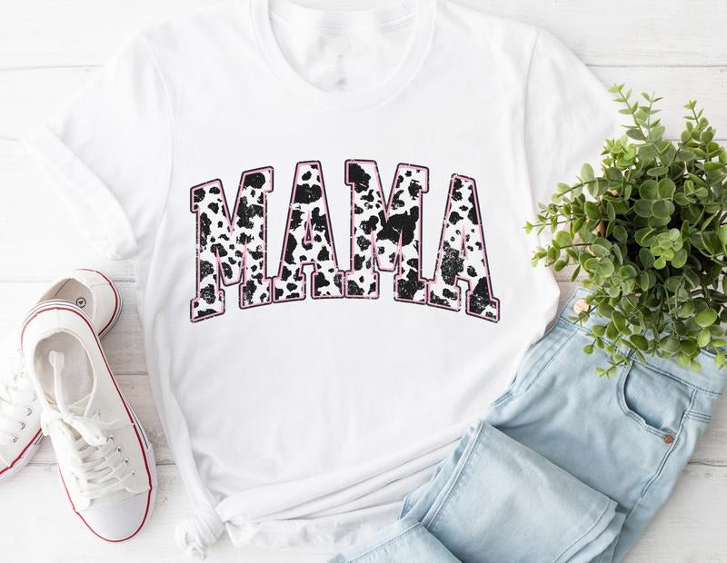 #141 - Mama Cowprint - Print Unisex Crew neck Tee T-shirt