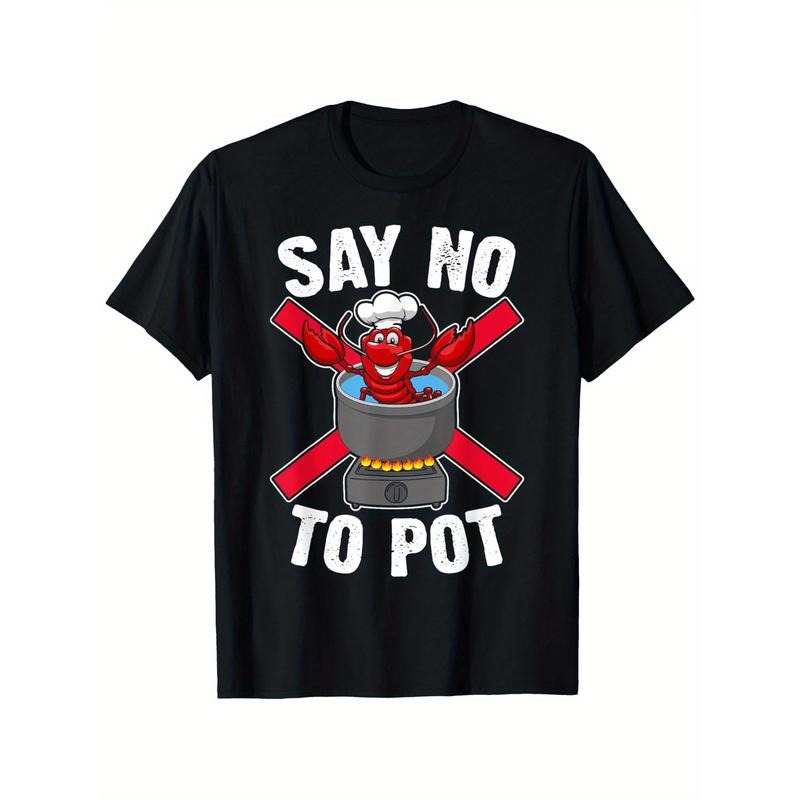 1pc Men'S Crayfish Graphic T-Shirt, 100% Cotton, Boho Style, Crew Neck, Non-Stretch Woven Fabric, All-Season Comfort, Sports-Inspired Design, Slight Stretch, Knit Fabric, Skinny Fit, Applique Detail, Ideal for Thanksgiving & New Year Gifts made in usa