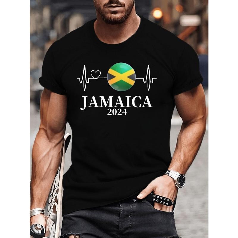 2024 Light and Versatile Plus-Size Jamaica Crewneck Short-Sleeved Men's T-Shirt Made in USA