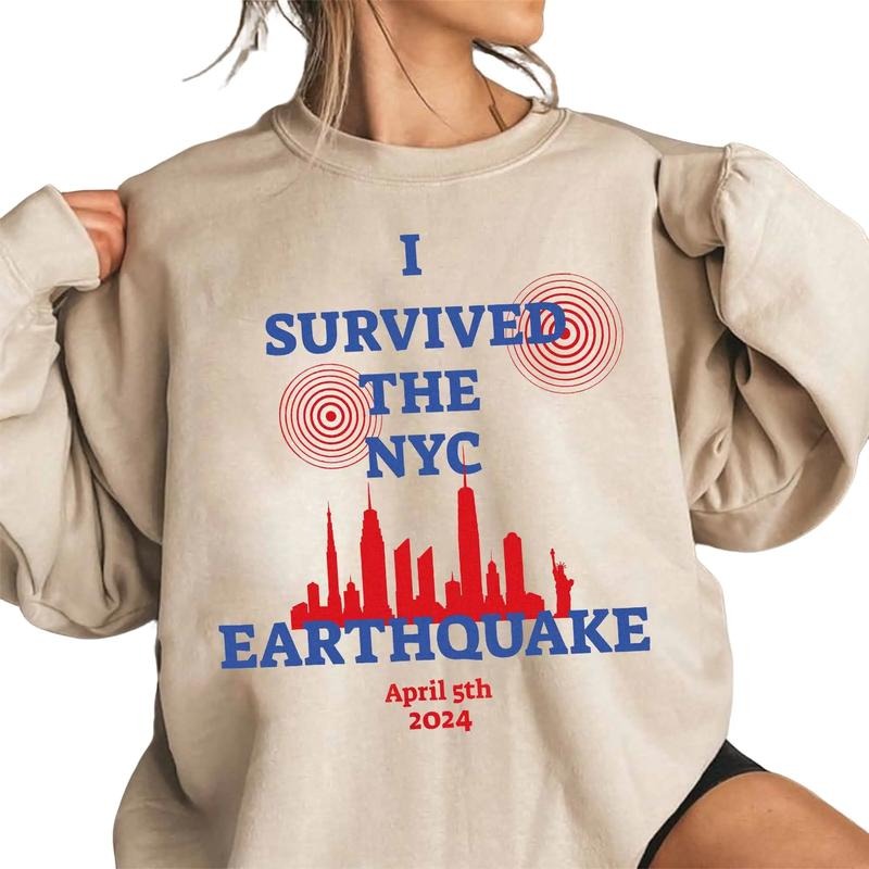 2024 New York City Earthquake Sweater, I Survived The Nyc Earthquake Sweatshirt, New York Earthquake Natural Disaster Sweater, Unisex Sweatshirt, Gifts For Adult Teenager Women, Long Sleeve Crewneck Shirt