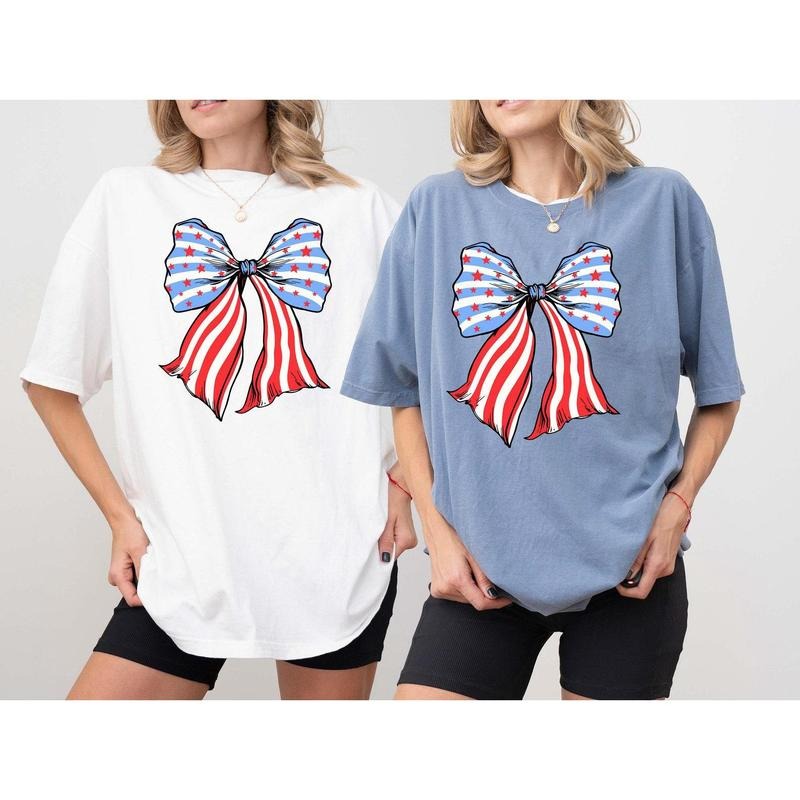 4th of July Bow Shirt, Comfort Colors 4th of July Shirt, Patriotic Shirts, Coquette USA Bow Tee, American FlagTee