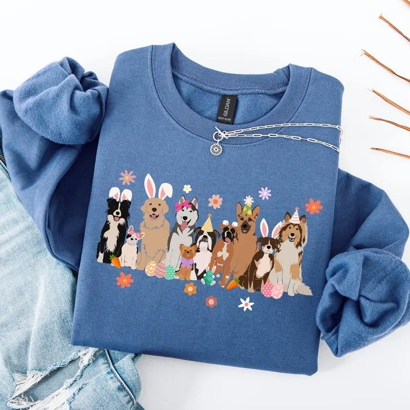 Adorable Dogs, Easter, Bunny, Jesus, Rabbit, Holiday Sweatshirt, Crew Neck, Women's, Crewneck