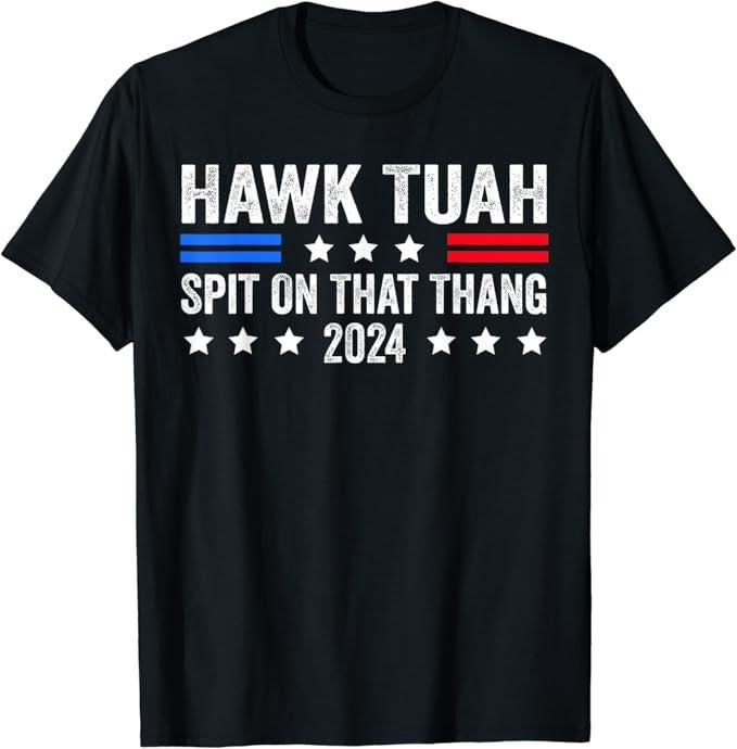 Adult Humor Shirts, American Flag Hawk Tuah 24 Spit On That Thang Vintage T-Shirt Top Casual Unisex Classic Cotton