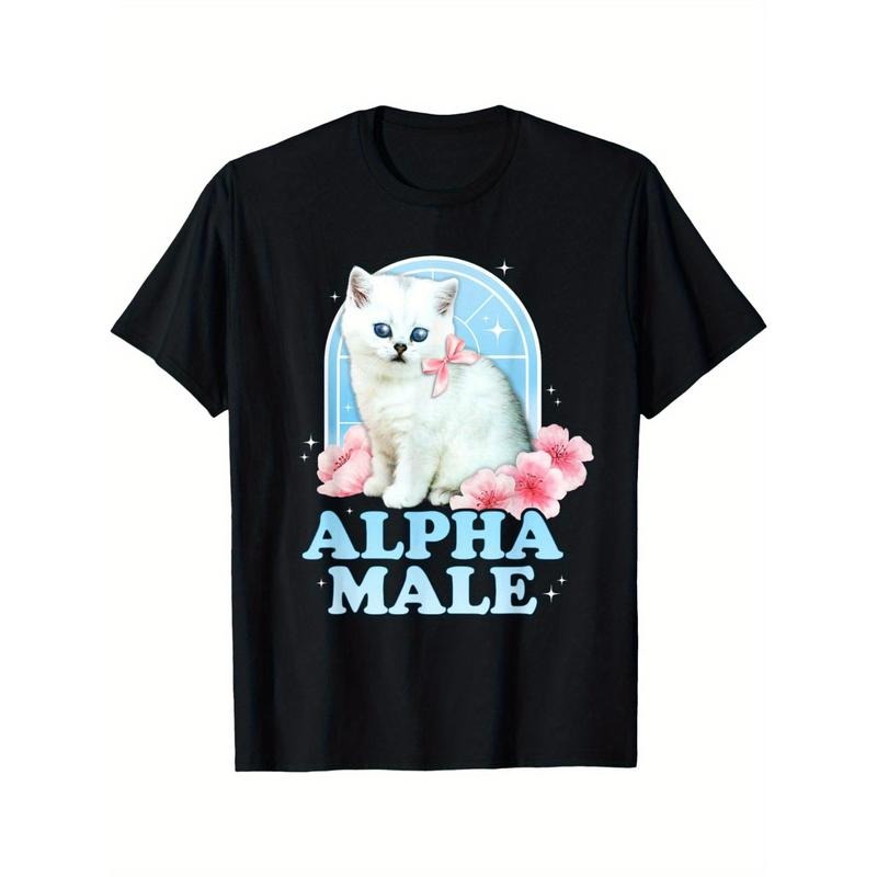 "Alpha Male Cat T-Shirt - Unisex Black Cotton Y2K Aesthetic Harajuku Graphic Tee" made in usa