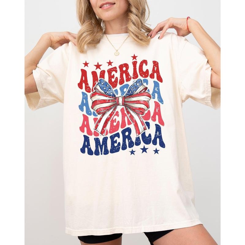 America, Retro, Patriotic Bow, Independence Day, USA, 4th Of July, Fourth Of July Tshirt, Women's, Comfort Colors Tee, Patriotic, Independence Day, Fourth of July, 4th of July, America, USA