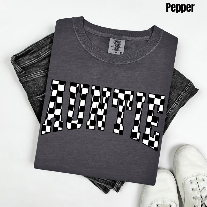 Auntie Black Checker Comfort Colors T-Shirt 'NLB'