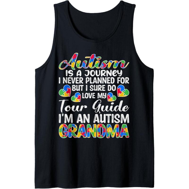 Autism Is a Journey I Never Planned Autism Awareness Grandma Tank Top MADE IN USA