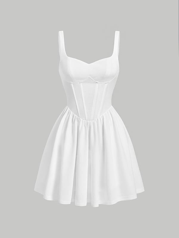 Backless Sweetheart Neck Sleeveless High Waist A Line Swing Flared Short Cami DressY2K