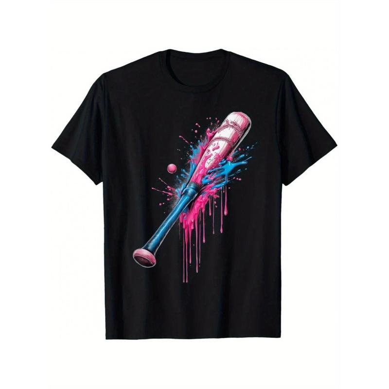 Baseball-Inspired Cotton T-Shirt with Bat Print - Casual, Breathable & Machine Washable for All Seasons made in usa