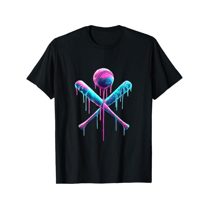 Baseball cross Bat with Sprinkles Drip Men's T-shirt personality print pattern, casual round neck short sleeve, comfortable version of cotton short sleeve made in usa
