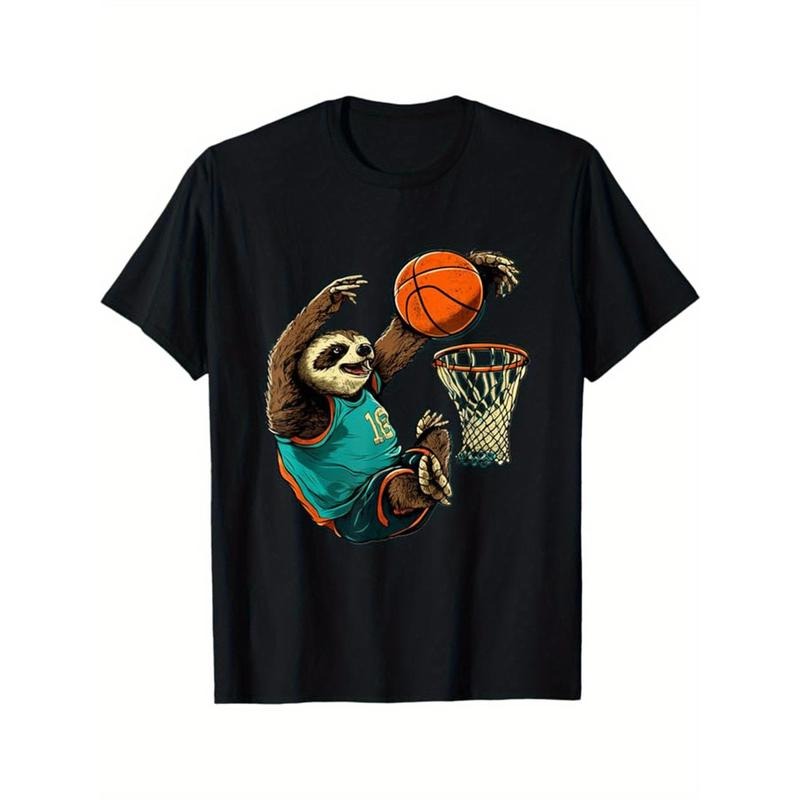 Basketball Printed, Men's Cotton T-shirt, Casual Short Sleeve Round Neck Tee, Soft Comfortable Basketball Players Top, Sports Lover T-Shirt made in usastyle{n002}5