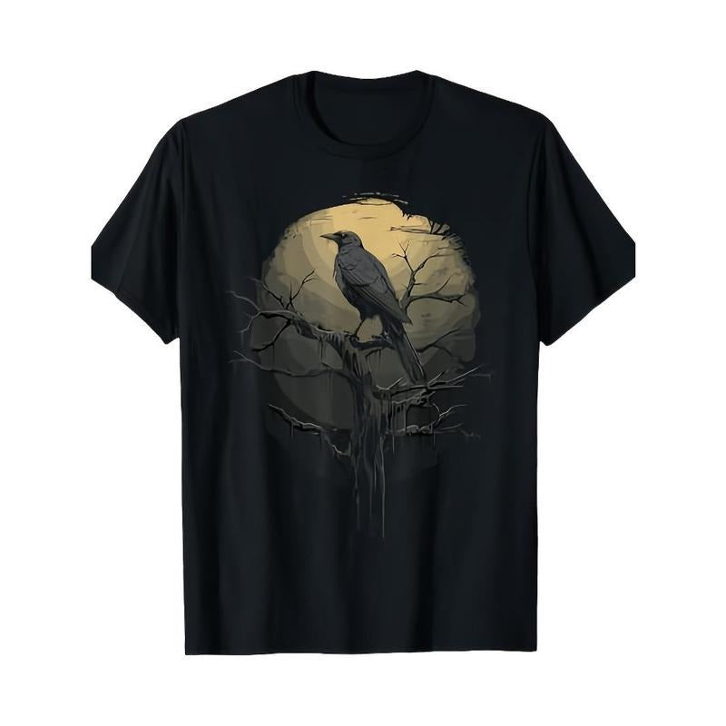 Beautiful Black Crow Raven Bird Silhouette T-Shirt Made in USA
