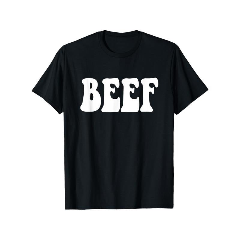 Beef Enthusiast Cotton T-Shirt, Casual Crew Neck, Short Sleeve, Slight Stretch, Knit Fabric, Regular Fit, with Beef BBQ & Steak Print, for Adults, All-Season Pullover, Black Made in USA