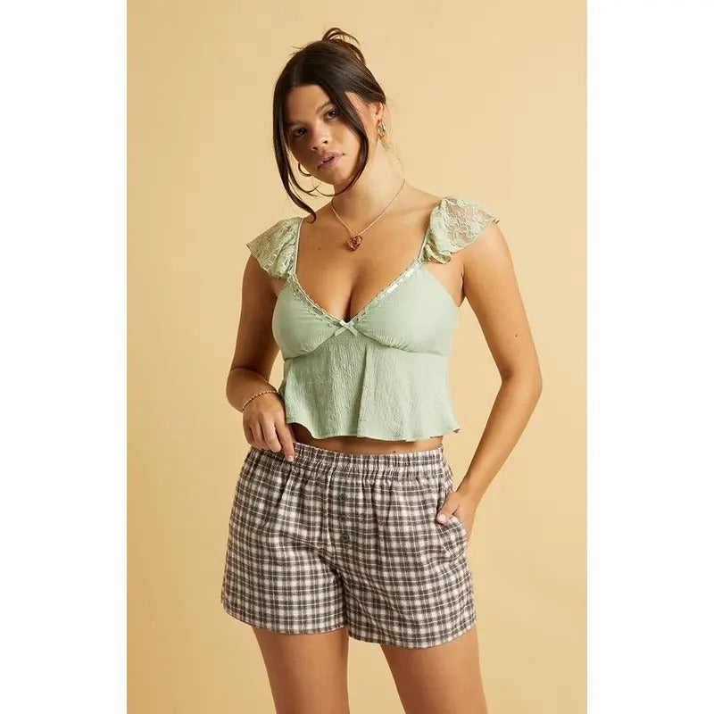 Beverly and Beck Women's Green & White Flannel Boxer Shorts