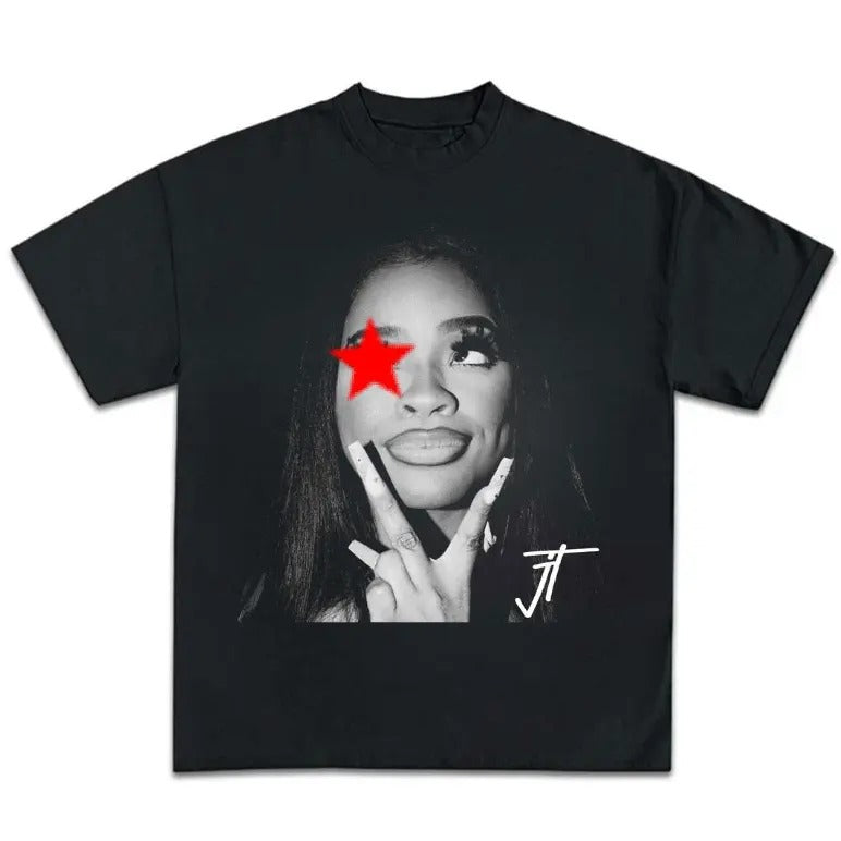 Big Face JT rapper Signature Red Star Graphic Tee Classic Cotton Unisex