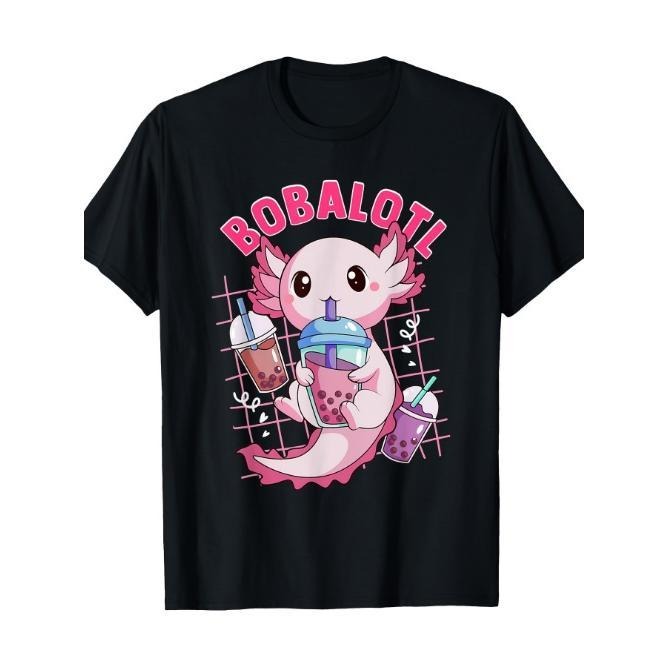 Bobalotl Kawaii Axolotl Drinking Boba Tea Pet Axolotl Lover Mens T-Shirt Made in USA