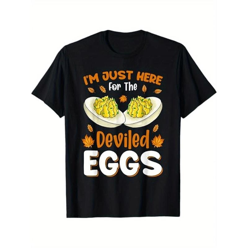 Boho Style Men'S Cotton T-Shirt with "I'm Just Here for The Deviled Eggs" Print - Crew Neck, Knit Fabric, Non-Stretch, Regular Fit, All-Season Tee for Adults - Ideal for Halloween, Thanksgiving, Christmas Gifts made in usa