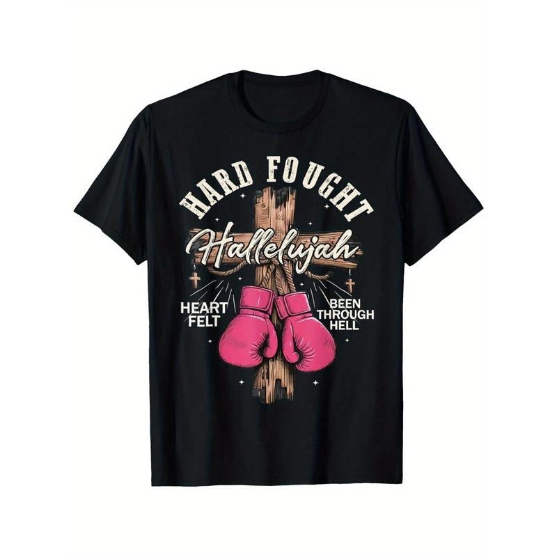 Brandon Hard Fought Hallelujah Praise Jesus T-Shirt, Casual Short Sleeve Tee, Crew Neck Cotton, Super Soft, Summer Tee - Easter, St. Patrick'S Day Gift, Mother'S Day Gifts for Men Women Couple and Friend made in usa