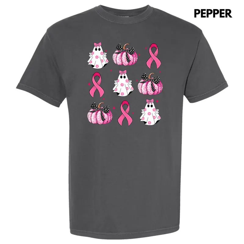 Breast Cancer Ribbon Ghost Collage Comfort Colors T-Shirt 'NLB'