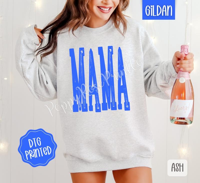 Bright Blue Mama Sweatshirt, Cute Mom Sweater, Trendy Crewneck, Mother's Day, Gift for Her