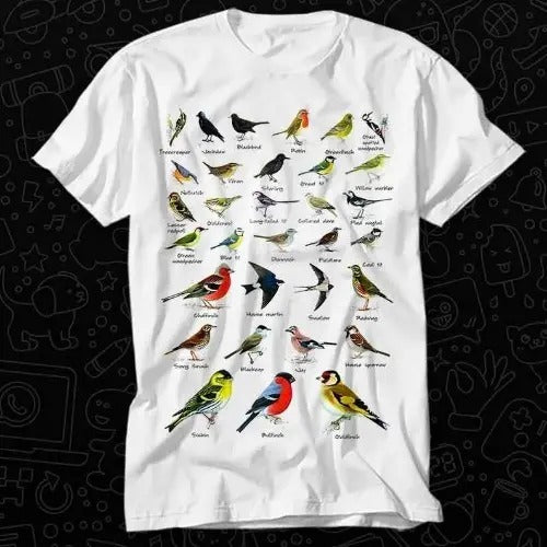 British Garden Birds T Shirt Gift For Womens Mens Unisex Top Adult Tee Vintage Music Best Movie Made in USA