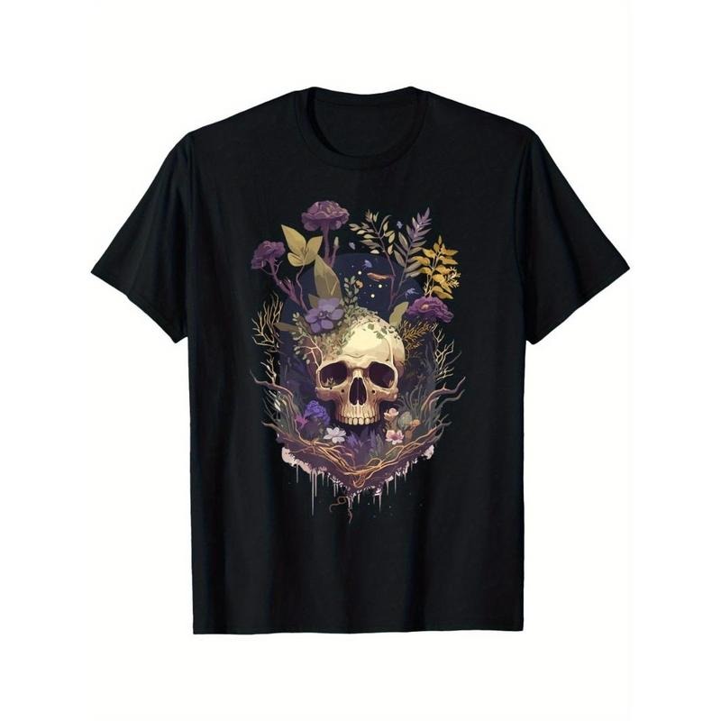 Bucolic Skull Mushroom collector Morels mycologist Goth T-shirt Made in USA