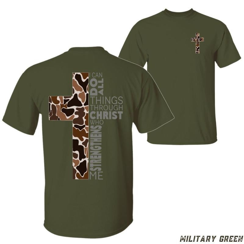 Camouflage Cross T-shirt Inspirational Scripture With Bold Cross Design Perfect For Christian Apparel And Faithful Wear Unisex Stylish Motivational
