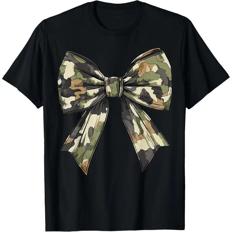 Camouflage Old Camo Bow Camo Coquette Bow Hunting Women Girl T-Shirt made in usa