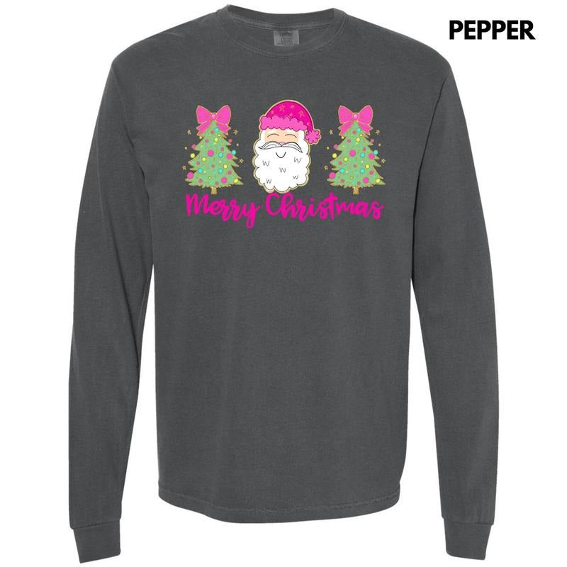 Cartoon Santa Trees Trio Long Sleeve Comfort Colors T-Shirt 'NLB'