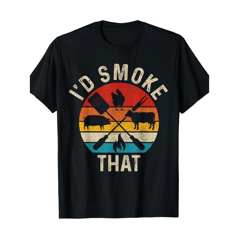 Chef Butcher BBQ I'd Smoke That Funny Father's Day Vintage T-Shirt 100%Cotton - 220g made in usa