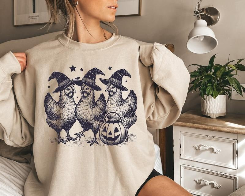 Chicken Witches Funny Halloween Sweatshirt, Vintage Chicken Witch Sweater, Funny Women Halloween Gift, Funny Halloween Tee T-shirt, sweater and Hoodie
