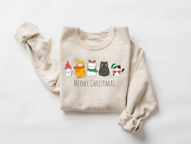 Christmas Black Cat Sweatshirt, Black Cat Christmas Shirt, Kitten Christmas Shirt, Cat Lover Gift, Cat Mom Sweater,Xmas Gift, Holiday Hoodie