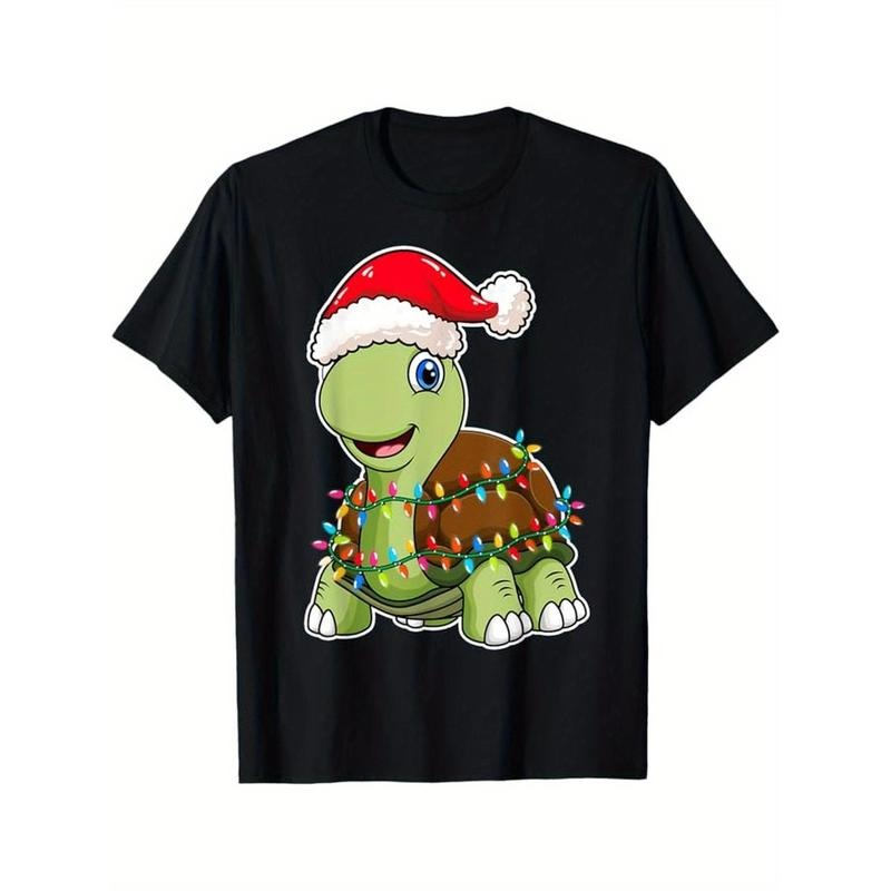 Christmas Lights Turtle Wearing Xmas Hat - Sea Turtle Lover T-Shirt, 100% Cotton, Gift for Men Women Dad Mom Friends, S-XXXL, Black made in usa